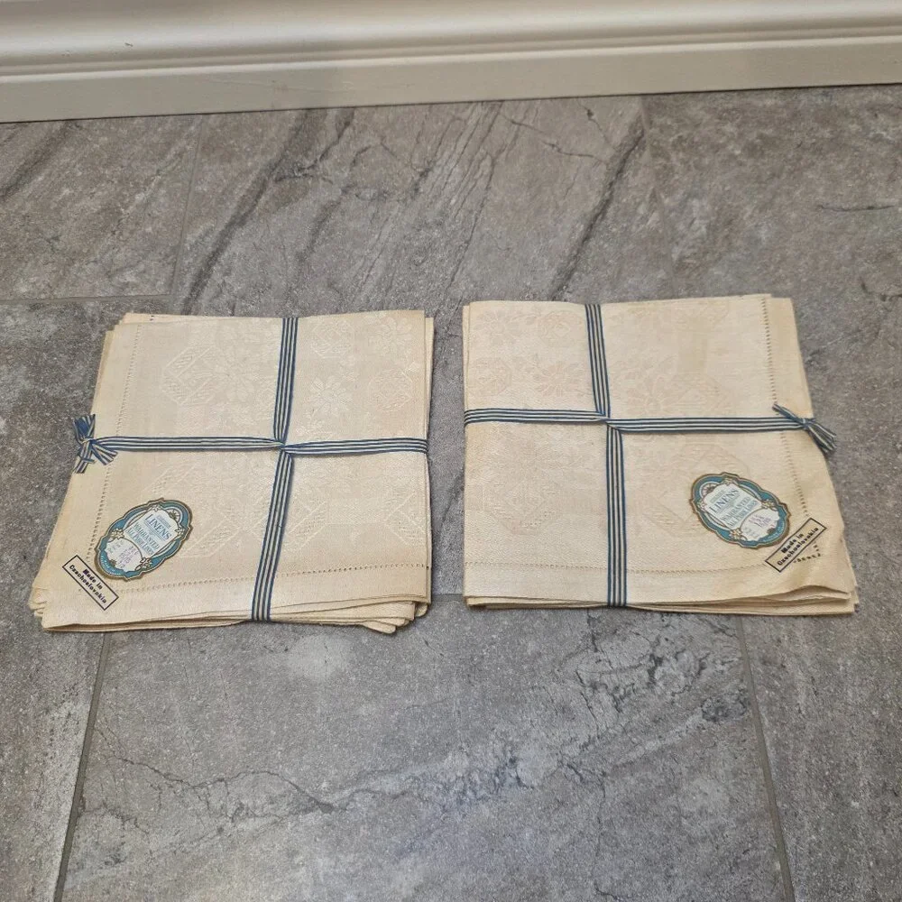 Antique Warranted Pure Linen 12 Napkins Czech Czechoslovakia w/ tags Vintage